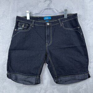 Dkin Denim Bermuda Shorts Womens Size 14W Dark Wash Embroidered Pockets Blue